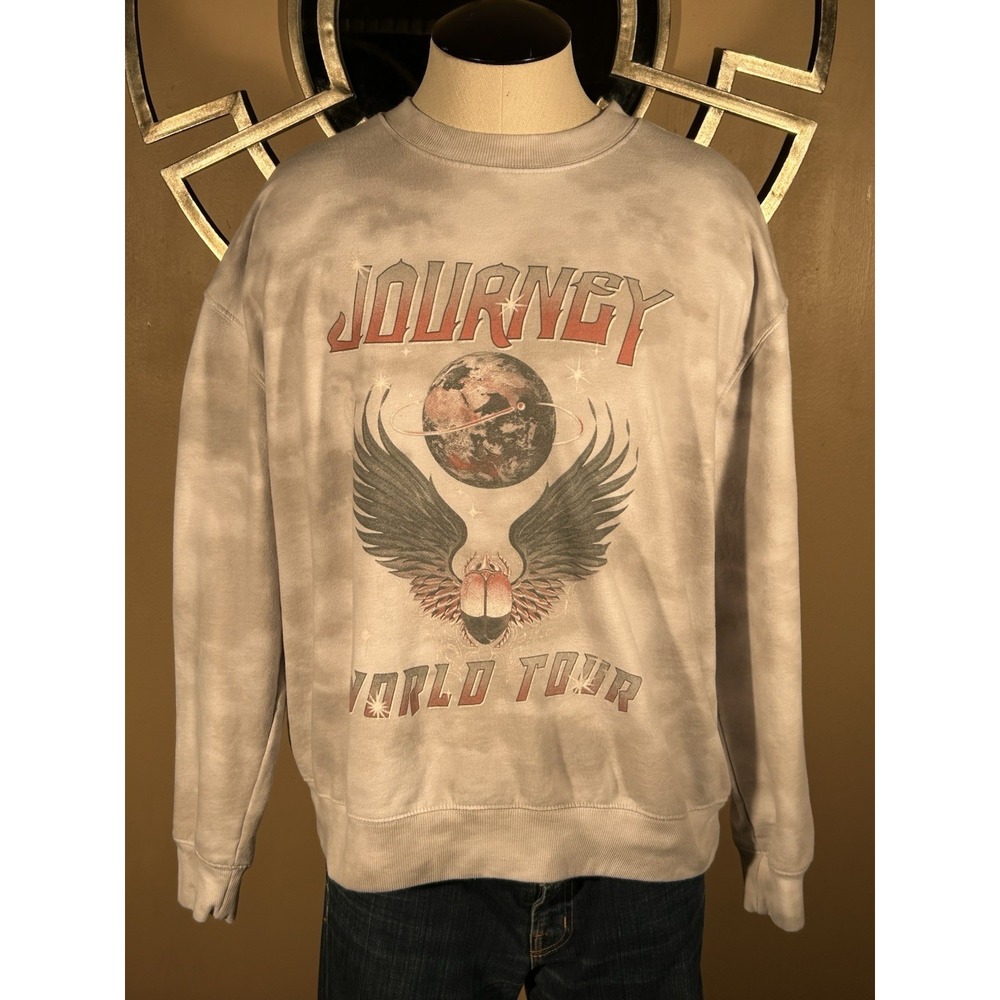 Journey World Tour Graphic Gray Tie Dye Pullover Sweatshirt Large
